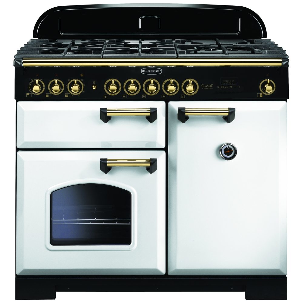 Rangemaster CDL100DFFWHB Classic Deluxe 100cm Dual Fuel Range Cooker 113860 - WHITE