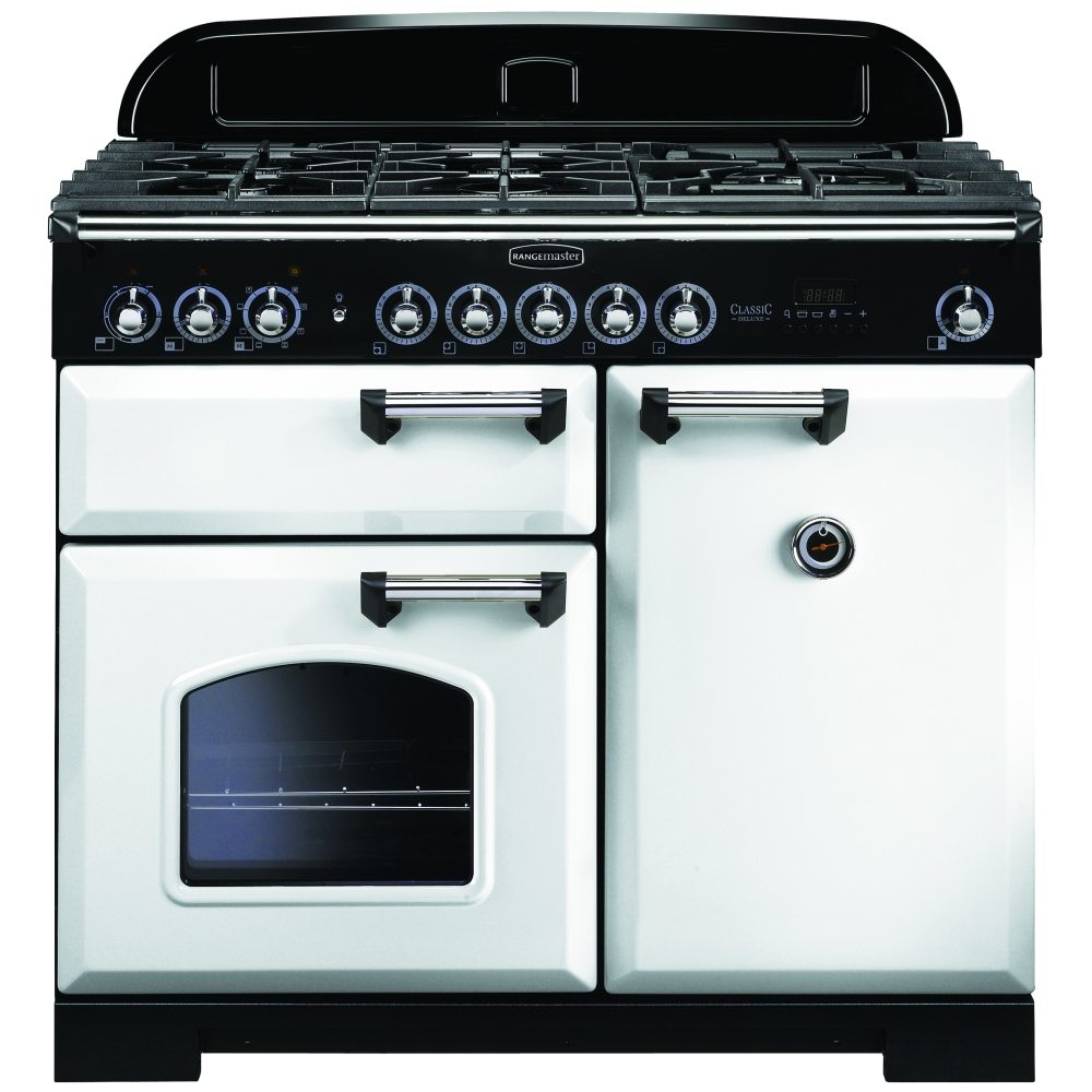 Rangemaster CDL100DFFWH/C Classic Deluxe 100cm Dual Fuel Range Cooker 113850 - WHITE