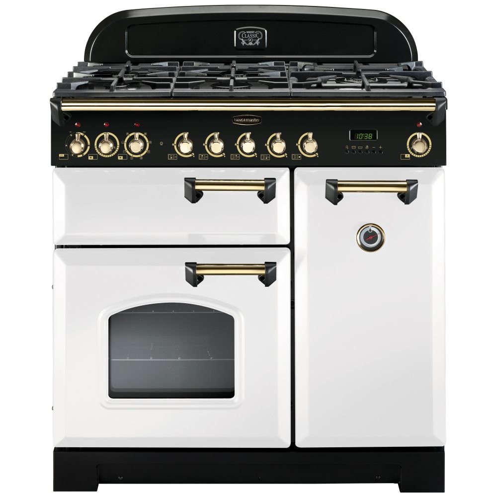 Rangemaster CDL90DFFWH/B Classic Deluxe 90cm Dual Fuel Range Cooker 113560 - WHITE