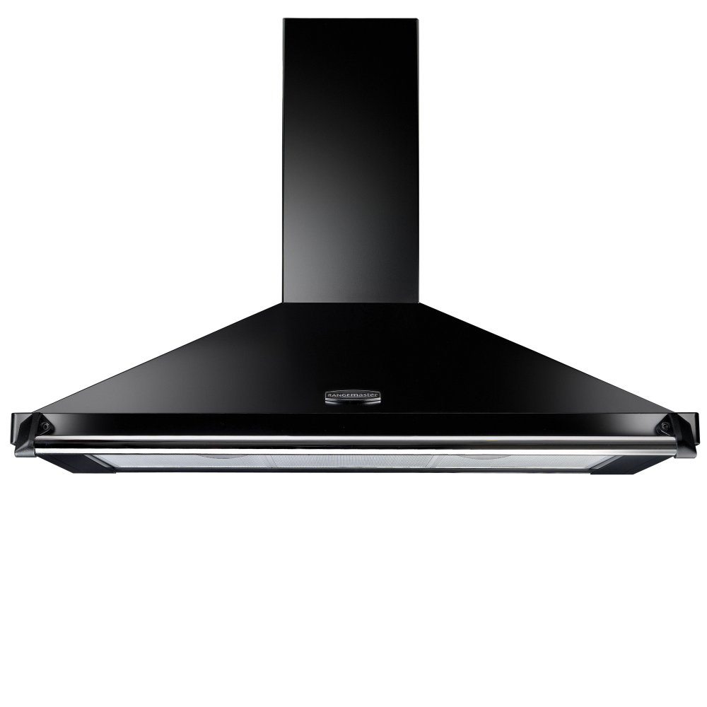 Rangemaster CLAHDC90BC 90cm Classic Chimney Hood With Chrome Rail - BLACK