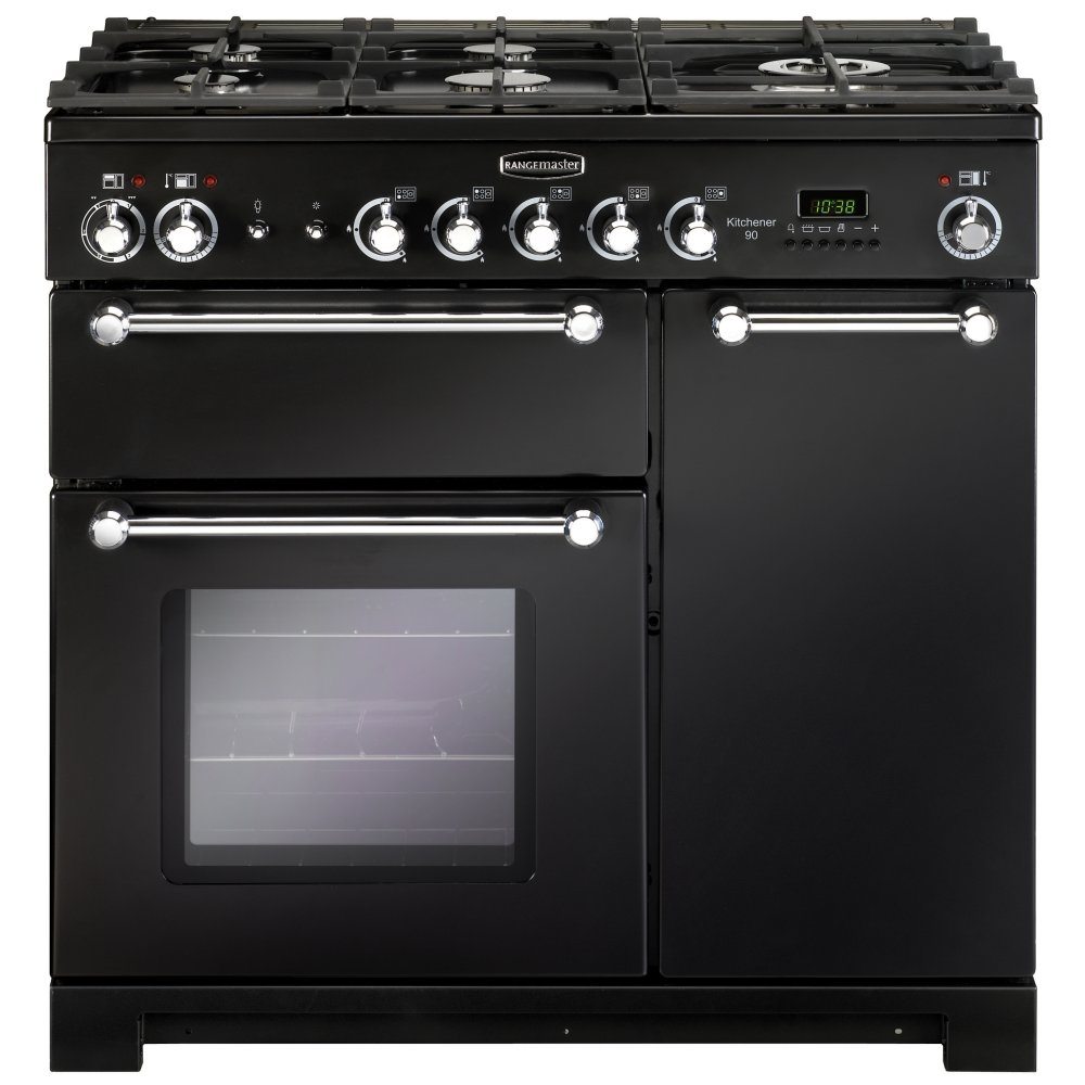 Rangemaster KCH90DFFBL/C Kitchener 90cm Dual Fuel Range Cooker 81420 - BLACK