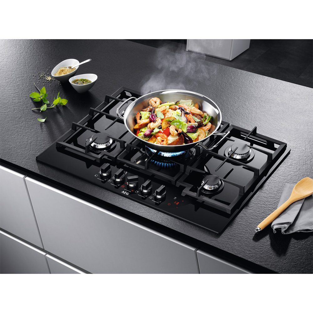 Aeg Hkb75nb540 75cm Gas On Glass Hob Black Appliance City