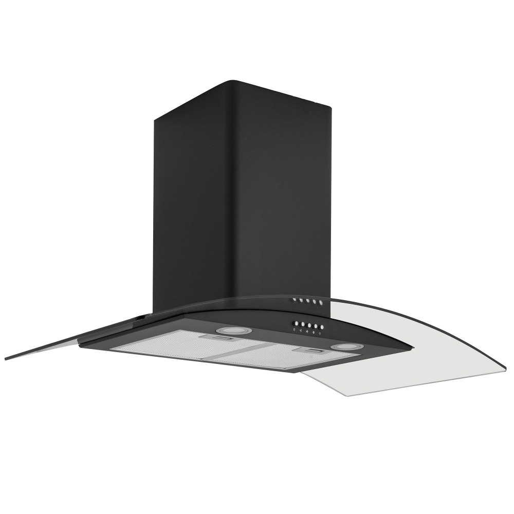 Caple CGC911BK 90cm Curved Glass Chimney Hood - BLACK