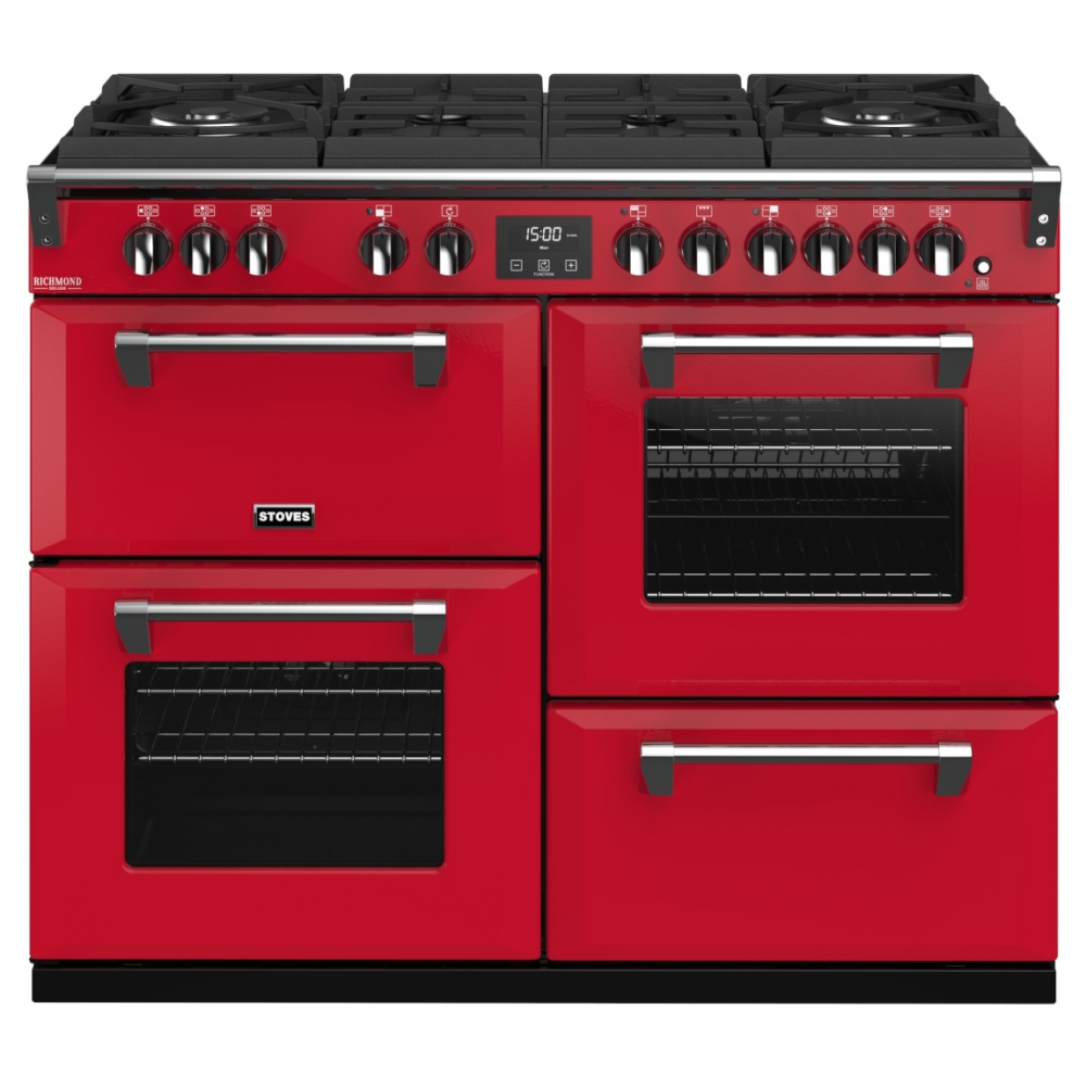 Stoves RICHMOND DX S1100DFGTGCBHJA Richmond 1100mm Gas On Glass Dual Fuel Cooker RED