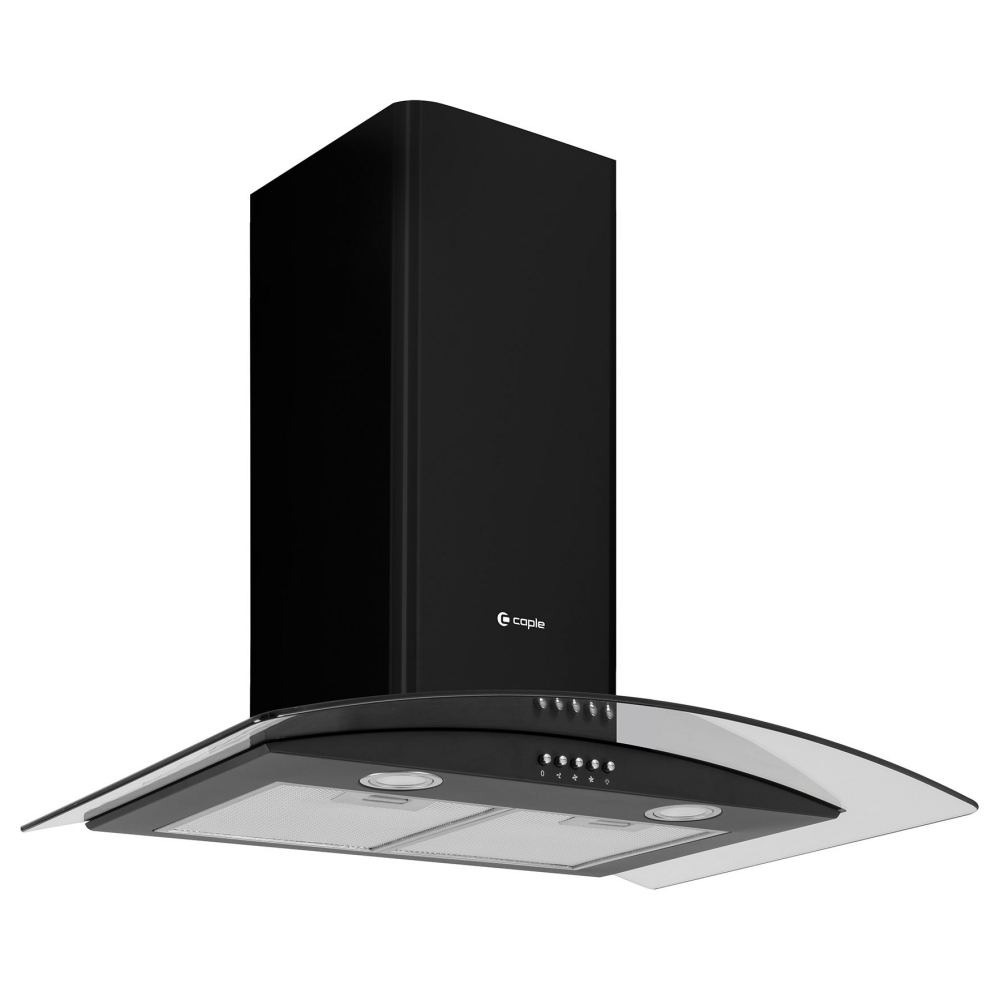 Caple CGC711BK 70cm Curved Glass Chimney Hood - BLACK