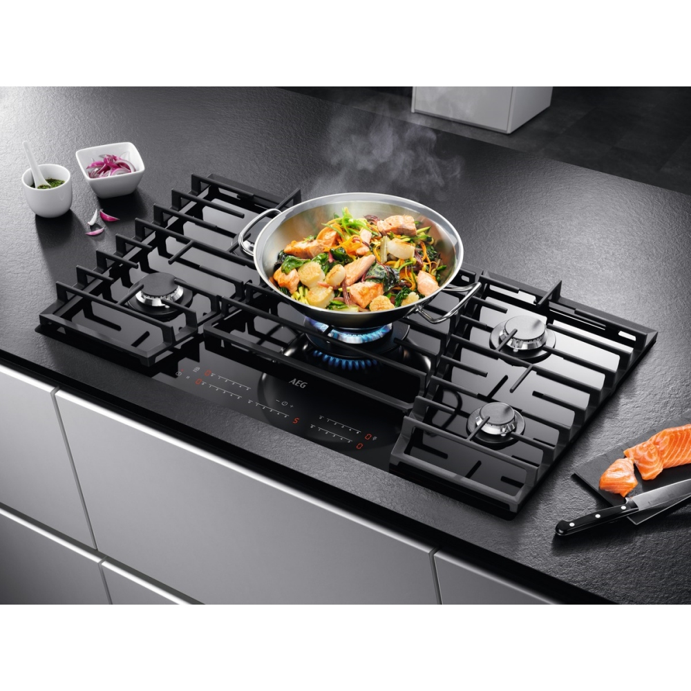 Aeg Hvb95450ib 90cm 5 Burner Gas On Glass Hob Black Appliance City