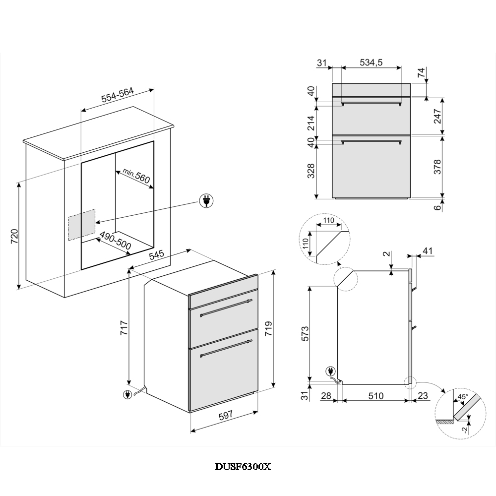 Smeg DUSF6300X Built Under Classic Double Oven STAINLESS STEEL