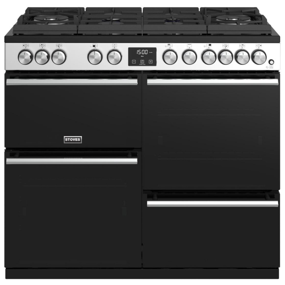 Stoves PREC DX S1000DFGTGSS Precision Deluxe 100cm Gas On Glass Dual Fuel Range Cooker 10752 - STAINLESS STEEL