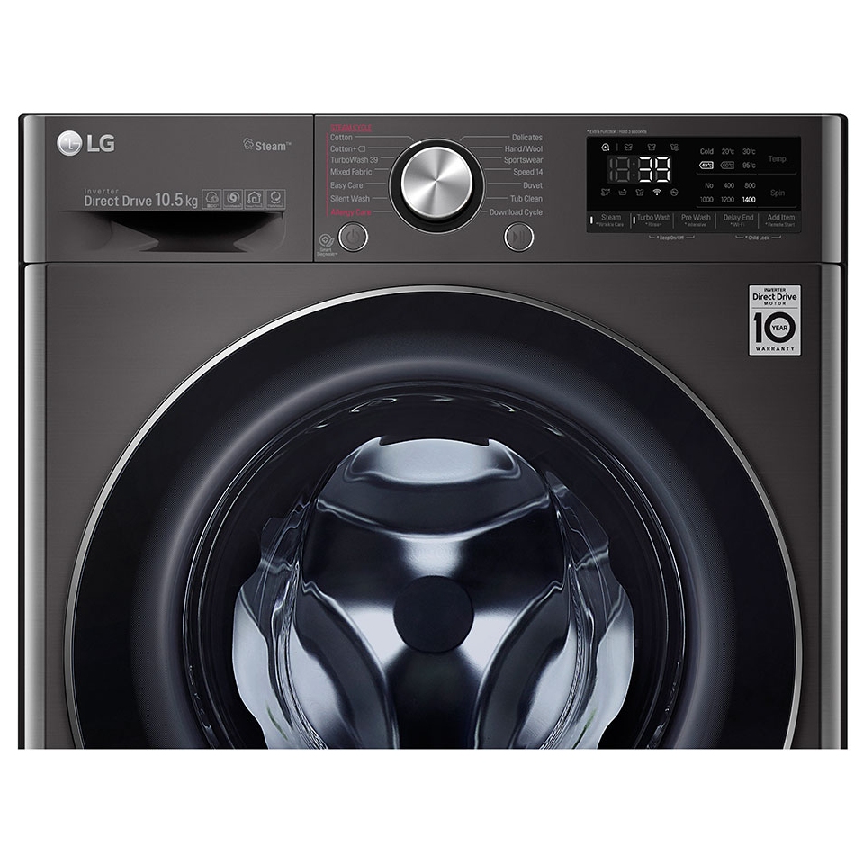 Lg F4v910bts 10 5kg Steam Washing Machine 1400rpm Black Steel