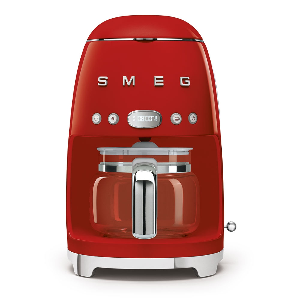 Smeg DCF02RDUK Drip Coffee Machine, 10 Cup Capacity, Auto-Start Mode, Reuseable Filter, Digital Display, Anti-Drip System, Aroma Intensity Option, 1.4 Litre Tank, Red