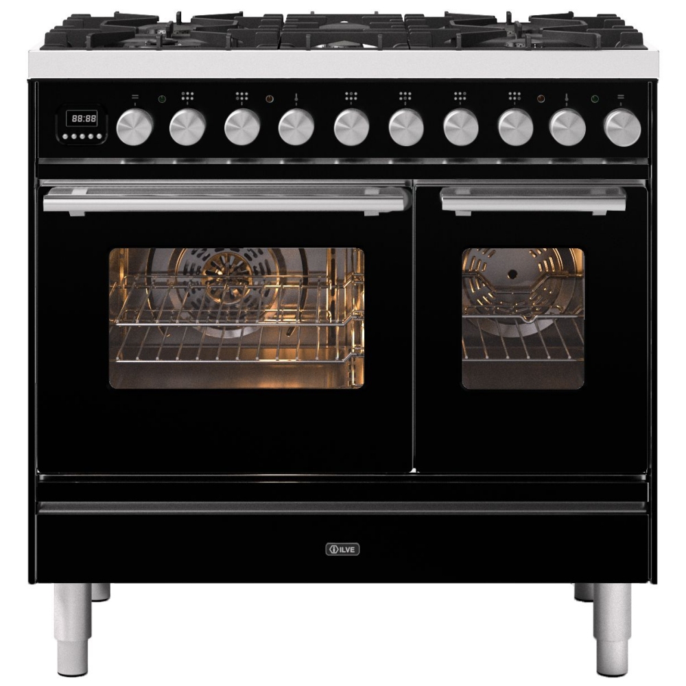 Ilve PD096WE3BK 90cm Roma Dual Fuel Twin Oven Range Cooker - BLACK