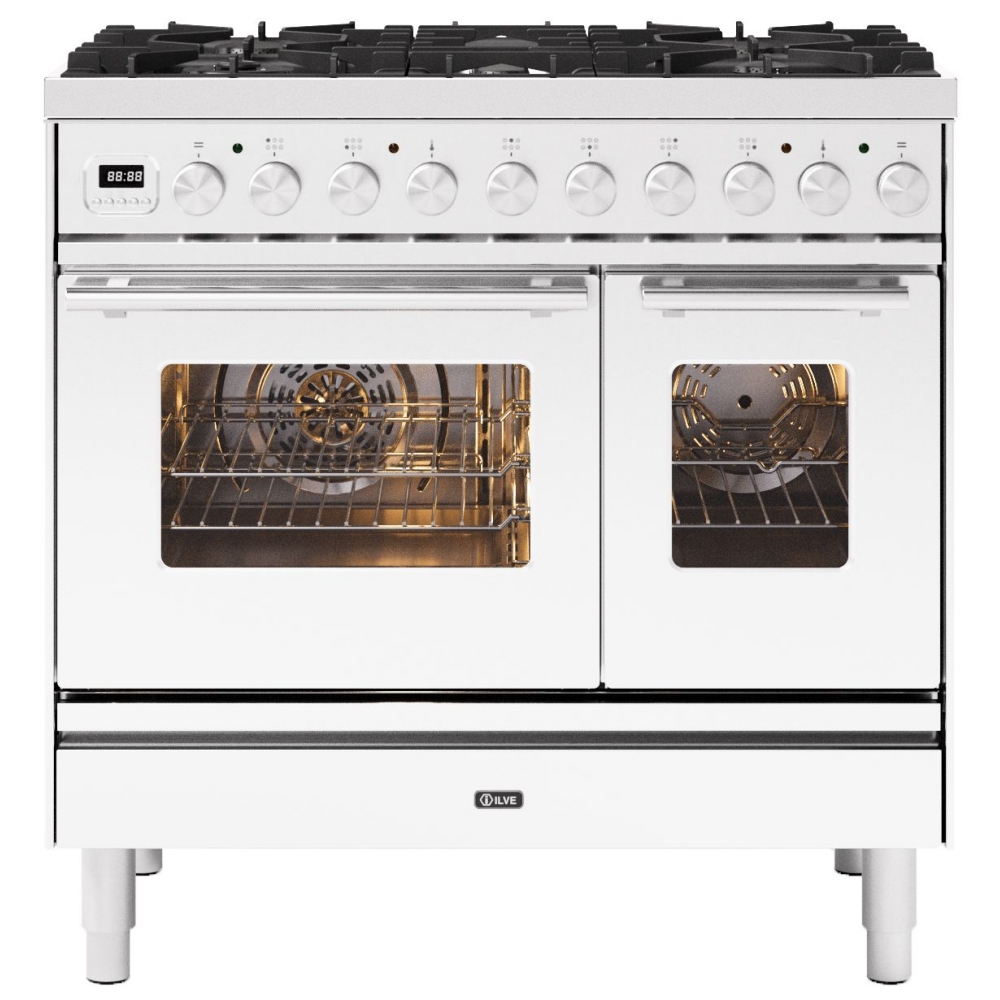 Ilve PD096WE3WH 90cm Roma Dual Fuel Twin Oven Range Cooker - WHITE