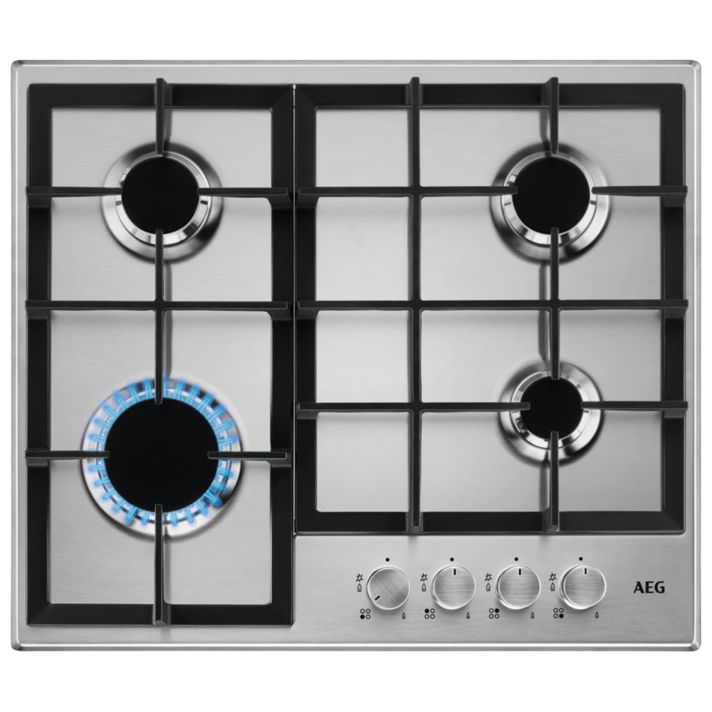 AEG HGB64200SM 60cm Series 6000 4 Burner Gas Hob - STAINLESS STEEL
