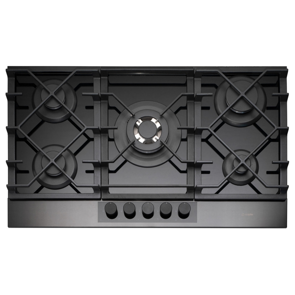 Caple C889G 88cm 5 Burner Gas On Glass Hob - GUNMETAL