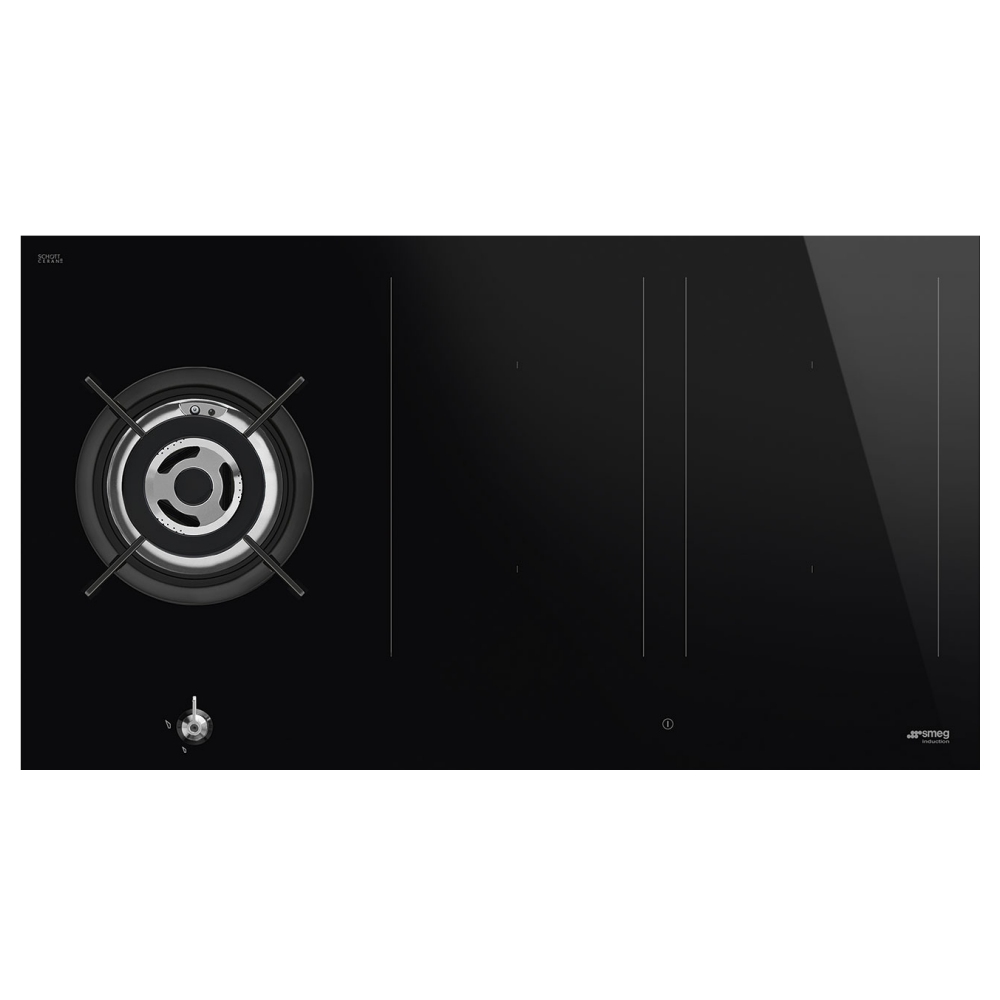Smeg PM3953D Classic 90cm Frameless Mixed Induction And Gas Hob - BLACK