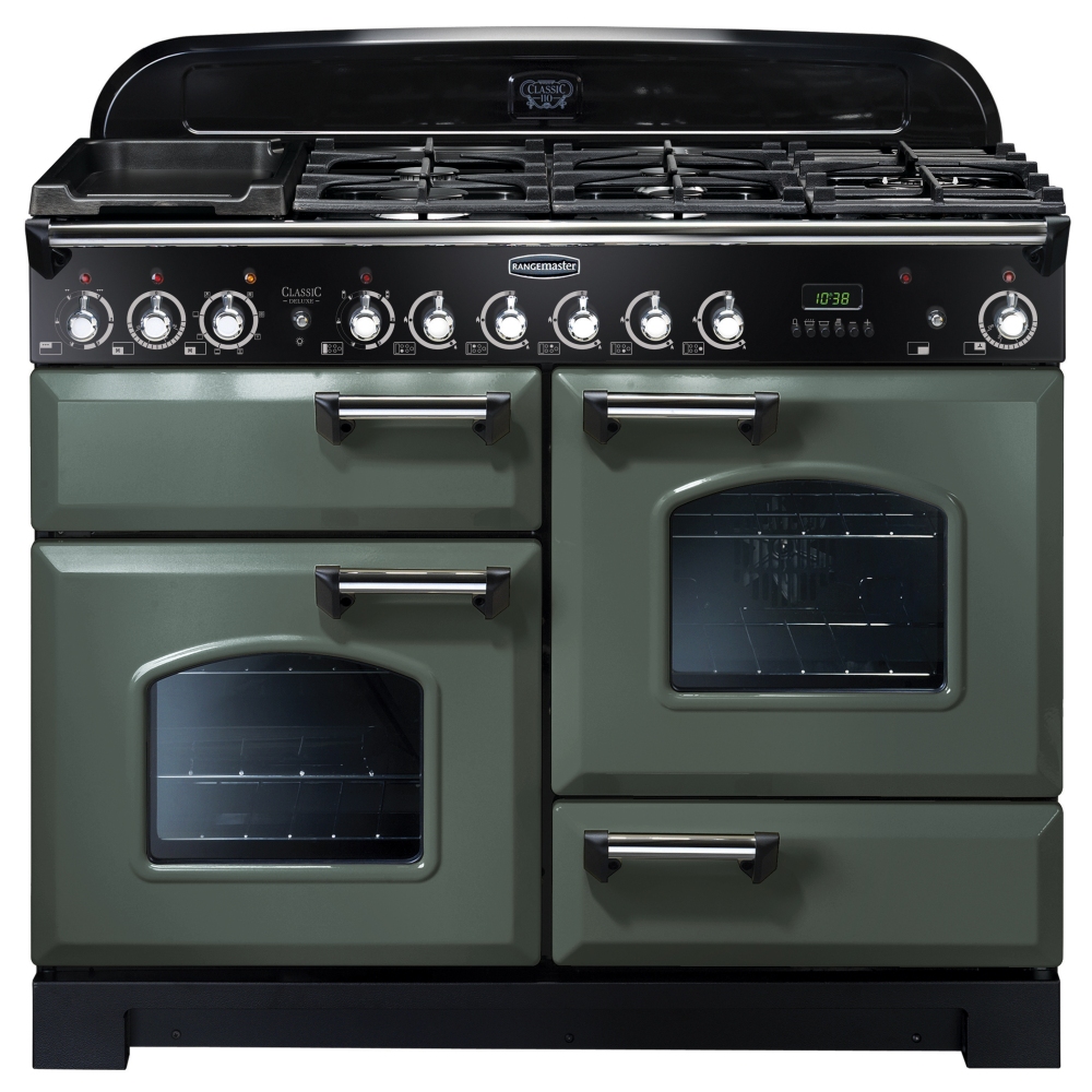 Rangemaster CDL110DFFMG/C Classic Deluxe 110cm Dual Fuel Range Cooker 127250 - MINERAL GREEN