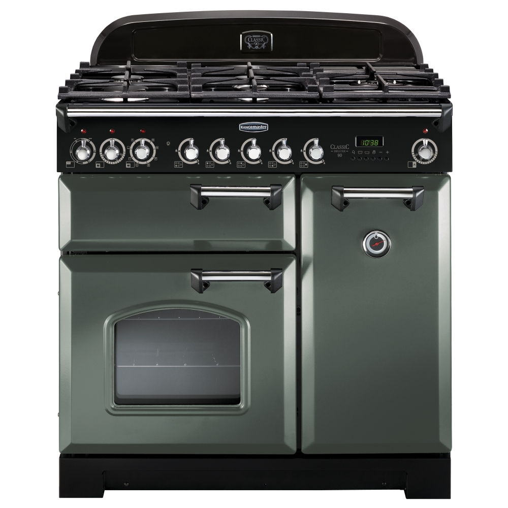 Rangemaster CDL90DFFMG/C Classic Deluxe 90cm Dual Fuel Range Cooker 127510 - MINERAL GREEN