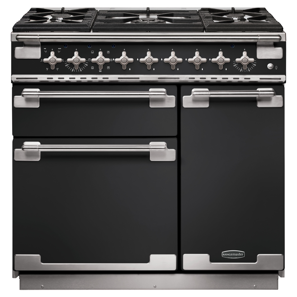 Rangemaster ELS90DFFCB Elise 90cm Dual Fuel Range Cooker 127090 - CHARCOAL BLACK