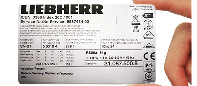 appliance rating plate