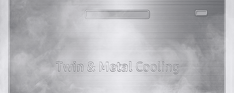 A Samsung smart fridge featuring a metal cooling plate to retain cool temperatures.