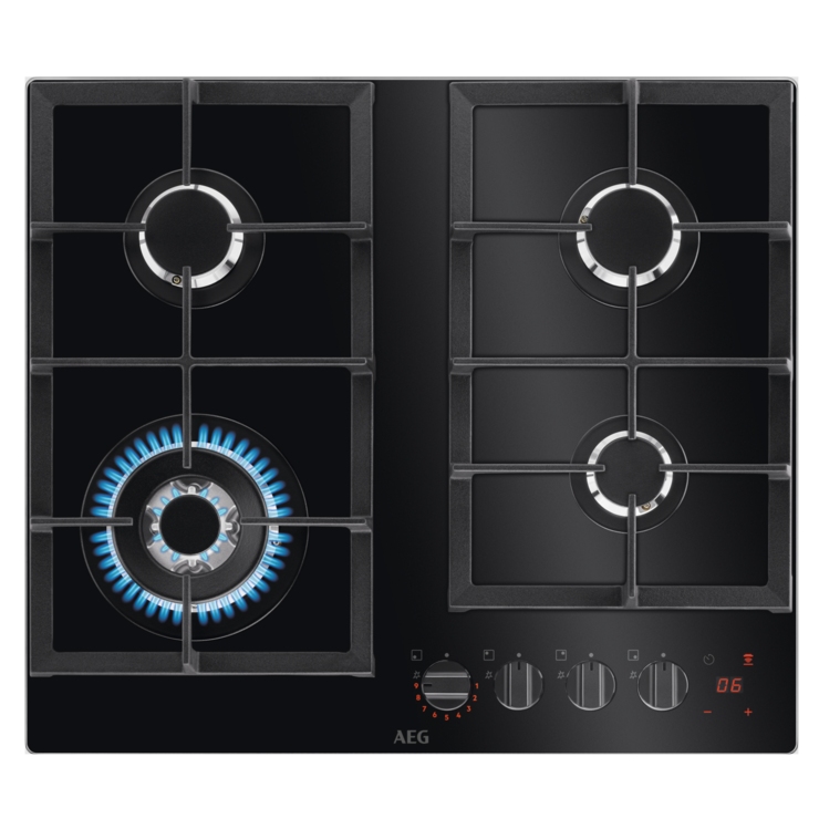 AEG HKB64450NB 59cm Series 8000 4 Burner Hob2Hood FlameLight Gas On Glass Hob – BLACK