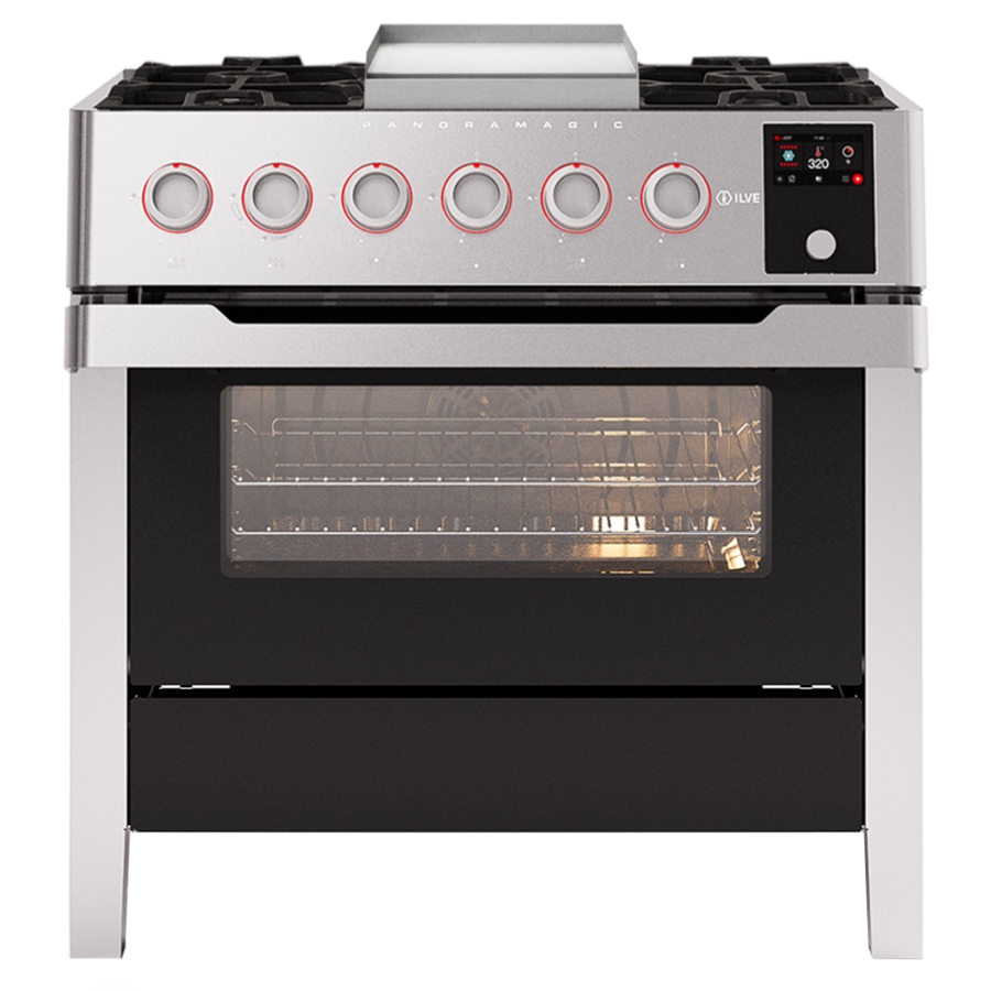 Ilve PM09FDS3/SS 90cm Panoramagic Dual Fuel Range Cooker With Frytop - STAINLESS STEEL