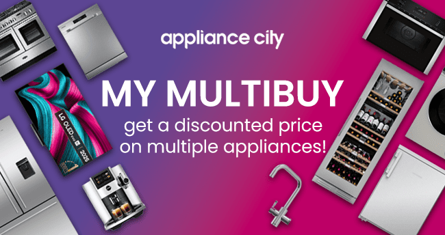 mixing & matching appliances with our multibuy feature is a great way to save money! Text on image says: appliance city My Multibuy, get a discounted price on multiple appliances.