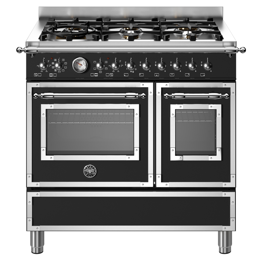 Bertazzoni HER96L2ENET 90cm Heritage Dual Fuel Range Cooker - BLACK