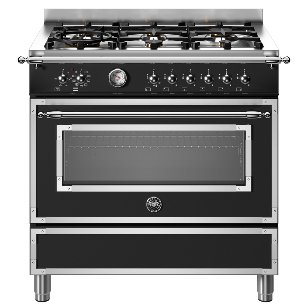 Bertazzoni HER96L1ENET 90cm Heritage Dual Fuel Range Cooker - BLACK