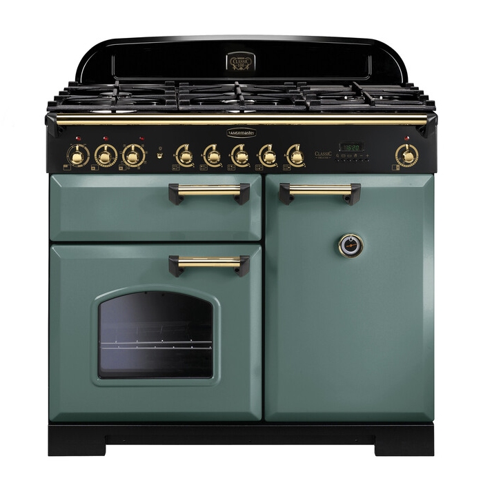 Rangemaster CDL100DFFMG/B Classic Deluxe 100cm Dual Fuel Range Cooker 129530 - MINERAL GREEN