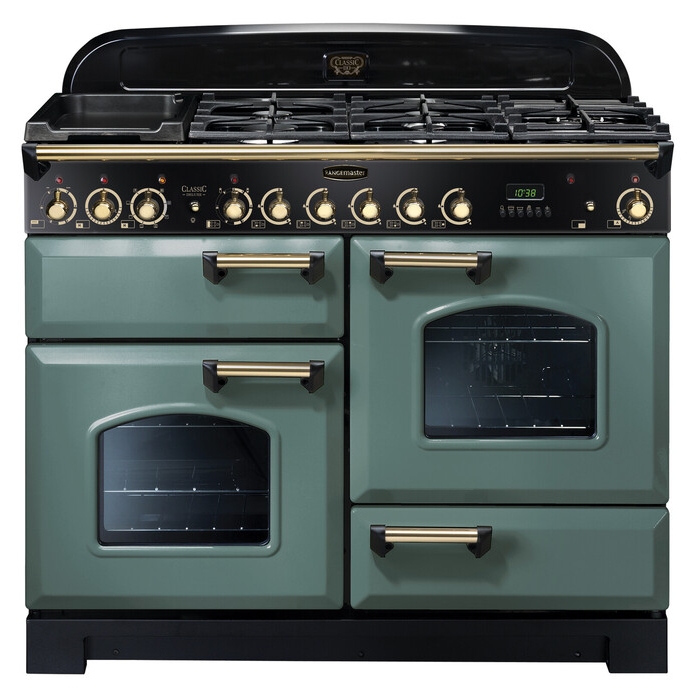 Rangemaster CDL110DFFMG/B Classic Deluxe 110cm Dual Fuel Range Cooker 129590 - MINERAL GREEN
