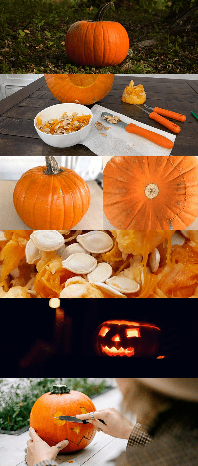 image featuring the various stages of pumpkin carving