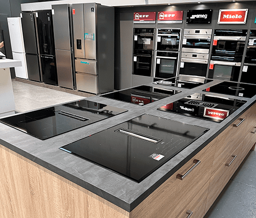 Air venting induction hobs in the Appliance City showroom
