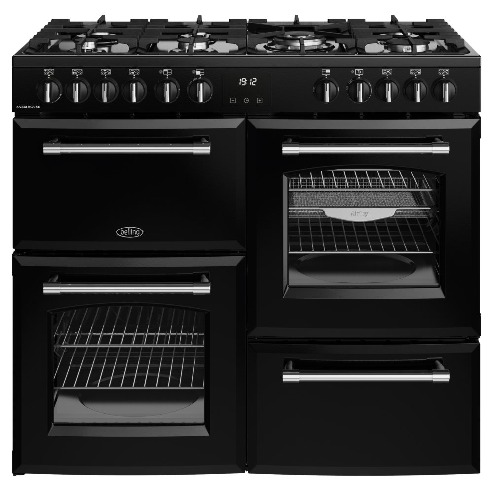 Belling BEL RCA FARMHOUSE 100DF BLK 11829 100cm Dual Fuel Range Cooker – BLACK