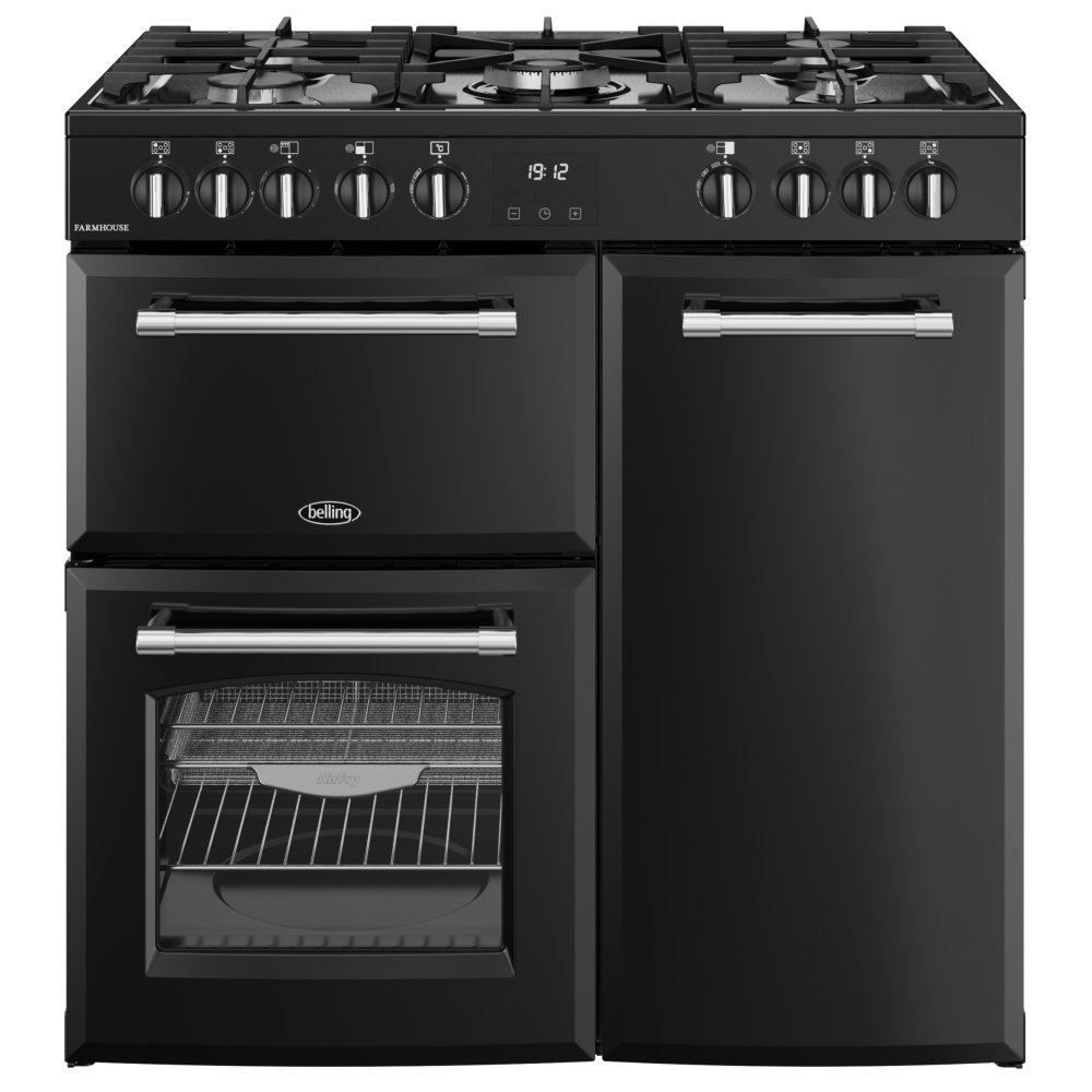 Belling BEL RCA FARMHOUSE 90DF BLK 11820 90cm Dual Fuel Range Cooker - BLACK
