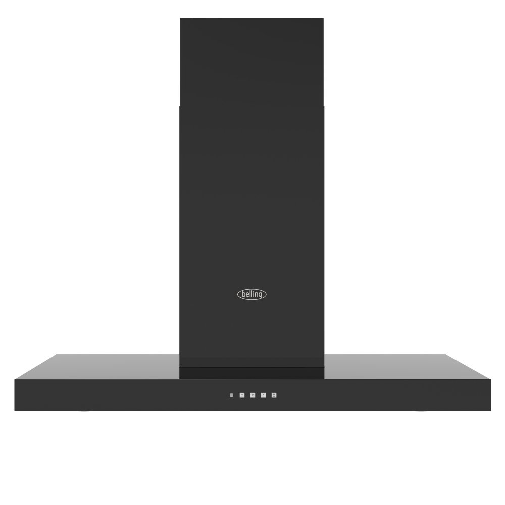 Belling BEL COOKCENTRE CHIM 110T BLK 1666 110cm Flat Chimney Hood – BLACK