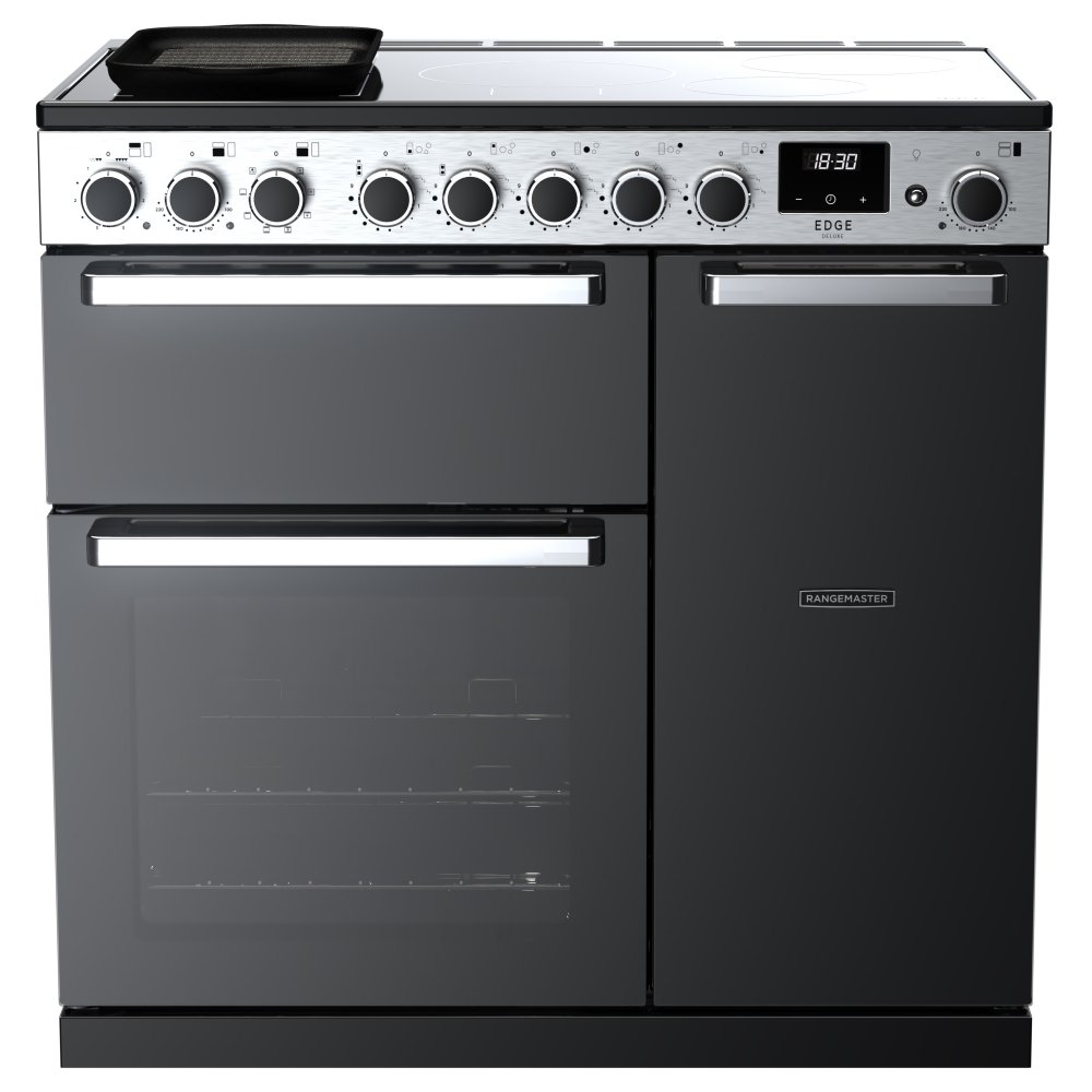 Rangemaster EDDL90EIGBLK/CM1 Edge Deluxe 90cm Induction Range Cooker With Chrome Trim 15802 - BLACK