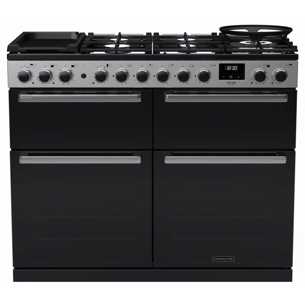Rangemaster EDDLB110DFGBLK/CM1 Edge Deluxe BC 110cm Dual Fuel Range Cooker With Chrome Trim 15828 - BLACK