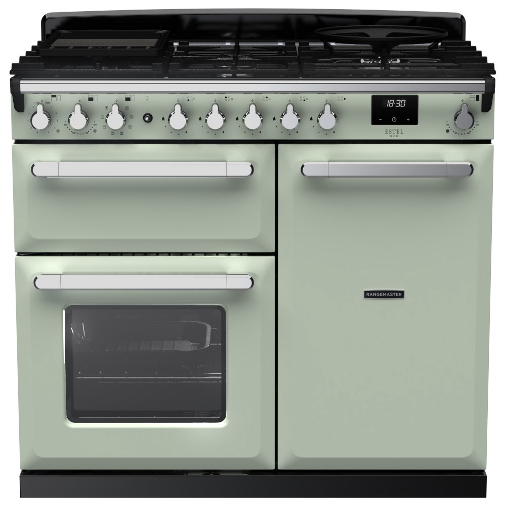 Rangemaster ESDL100DFPMNT/CM1 Estel Deluxe 100cm Dual Fuel Range Cooker With Chrome Trim 15085 - MINT