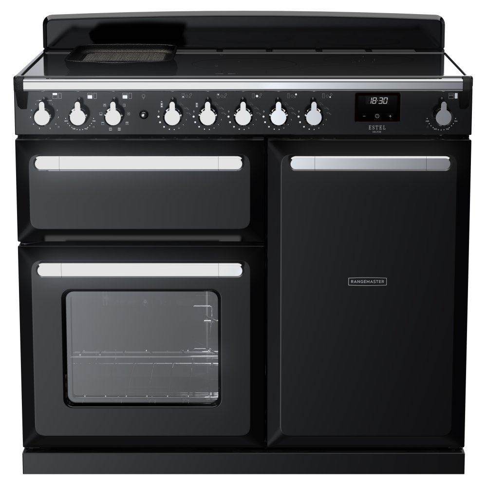 Rangemaster ESDL100EIPGBL/CM1 Estel Deluxe 100cm Induction Range Cooker With Chrome Trim 15112 - BLACK