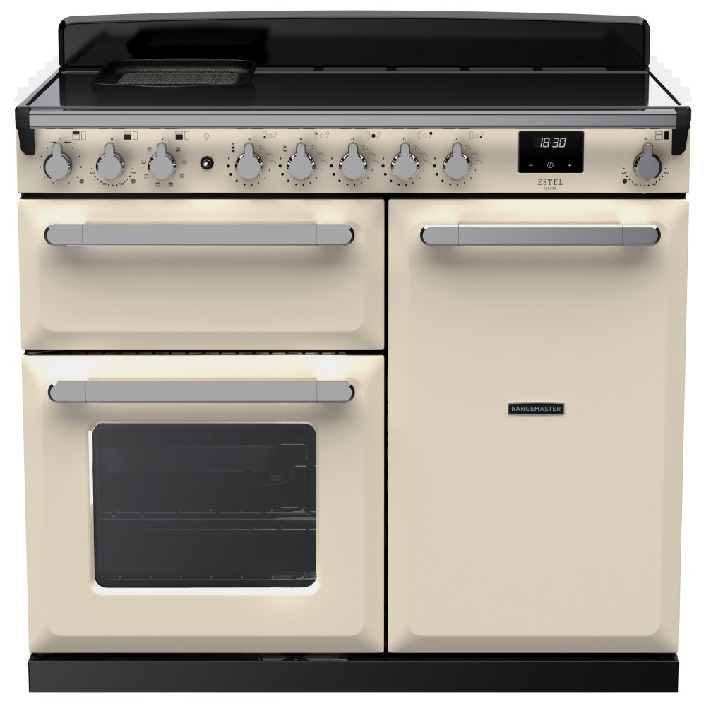 Rangemaster ESDL100EIPPCR/CM1 Estel Deluxe 100cm Induction Range Cooker With Chrome Trim 15114 - PALE CREAM