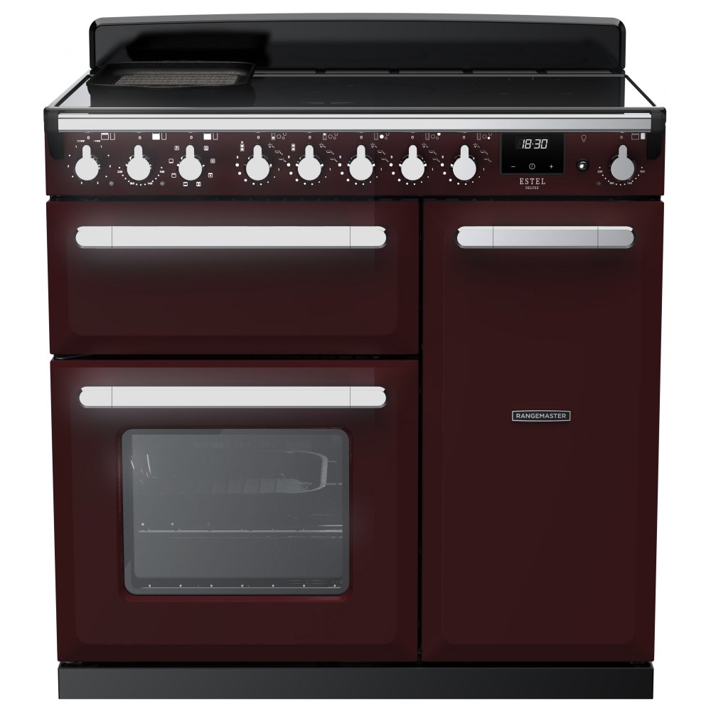 Rangemaster ESDL90EIPBOR/CM1 Estel Deluxe 90cm Induction Range Cooker With Chrome Trim 15030 - BORDEAUX