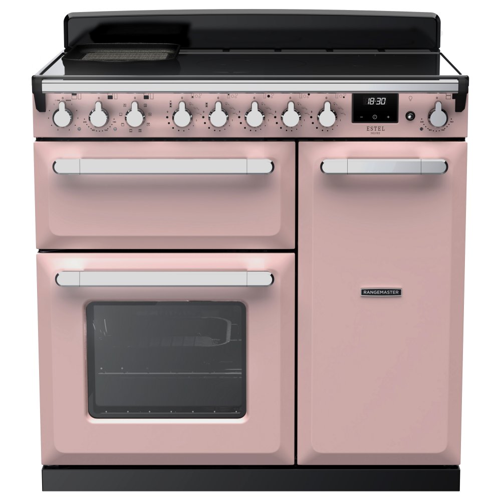Rangemaster ESDL90EIPPPK/CM1 Estel Deluxe 90cm Induction Range Cooker With Chrome Trim 15033 - PALE PINK