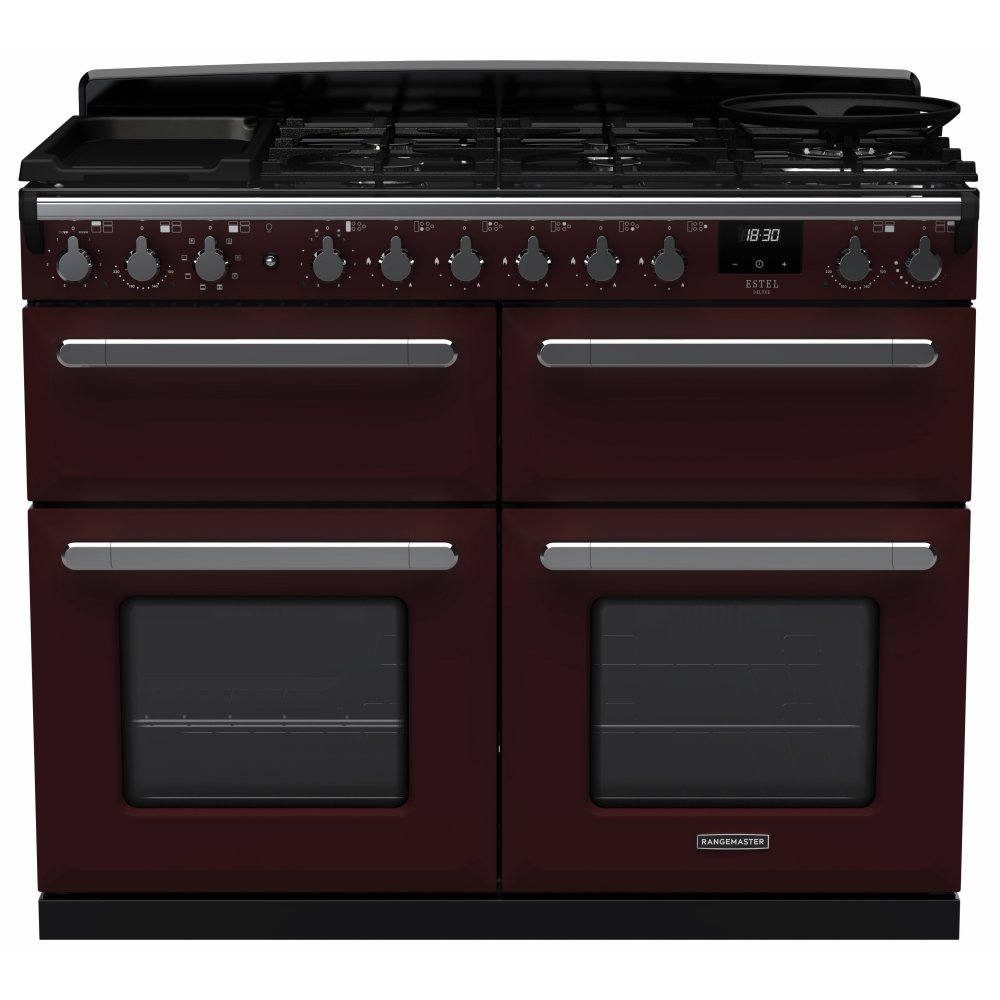 Rangemaster ESDLB110DFPBOR/CM1 Estel Deluxe BC 110cm Dual Fuel Range Cooker With Chrome Trim 15251 - BORDEAUX