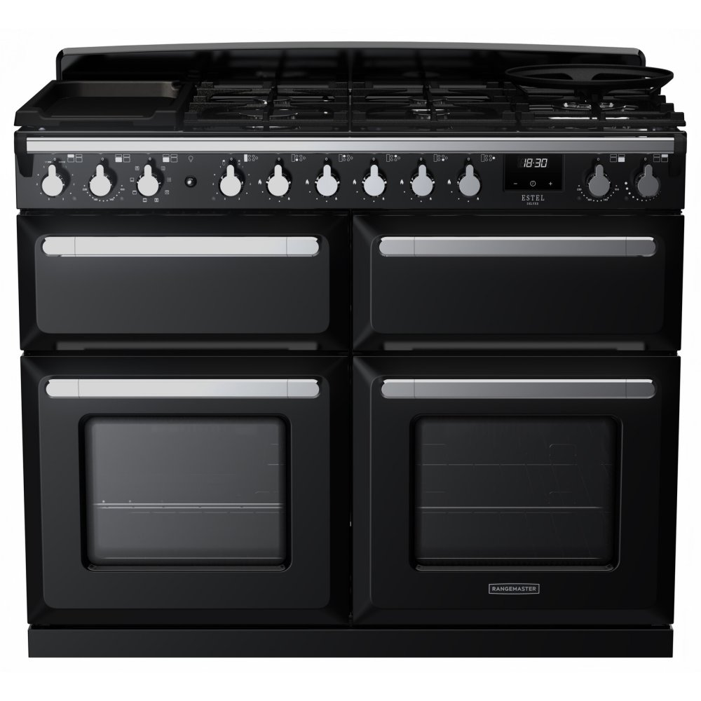 Rangemaster ESDLB110DFPGBL/CM1 Estel Deluxe BC 110cm Dual Fuel Range Cooker With Chrome Trim 15248 - BLACK