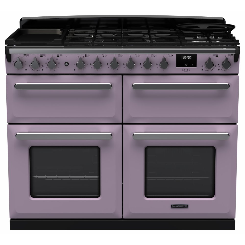 Rangemaster ESDLB110DFPHTH/CM1 Estel Deluxe BC 110cm Dual Fuel Range Cooker With Chrome Trim 17875 - HEATHER