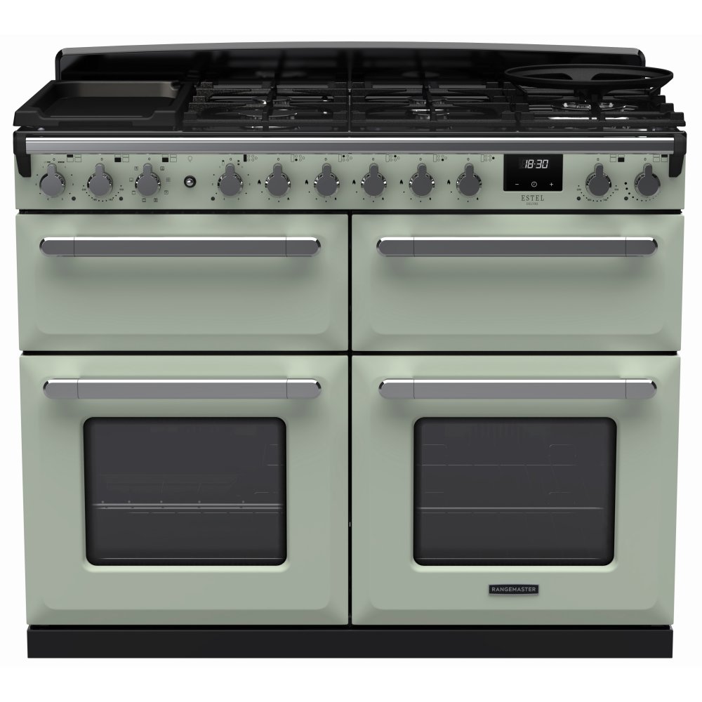 Rangemaster ESDLB110DFPMNT/CM1 Estel Deluxe BC 110cm Dual Fuel Range Cooker With Chrome Trim 15255 - MINT