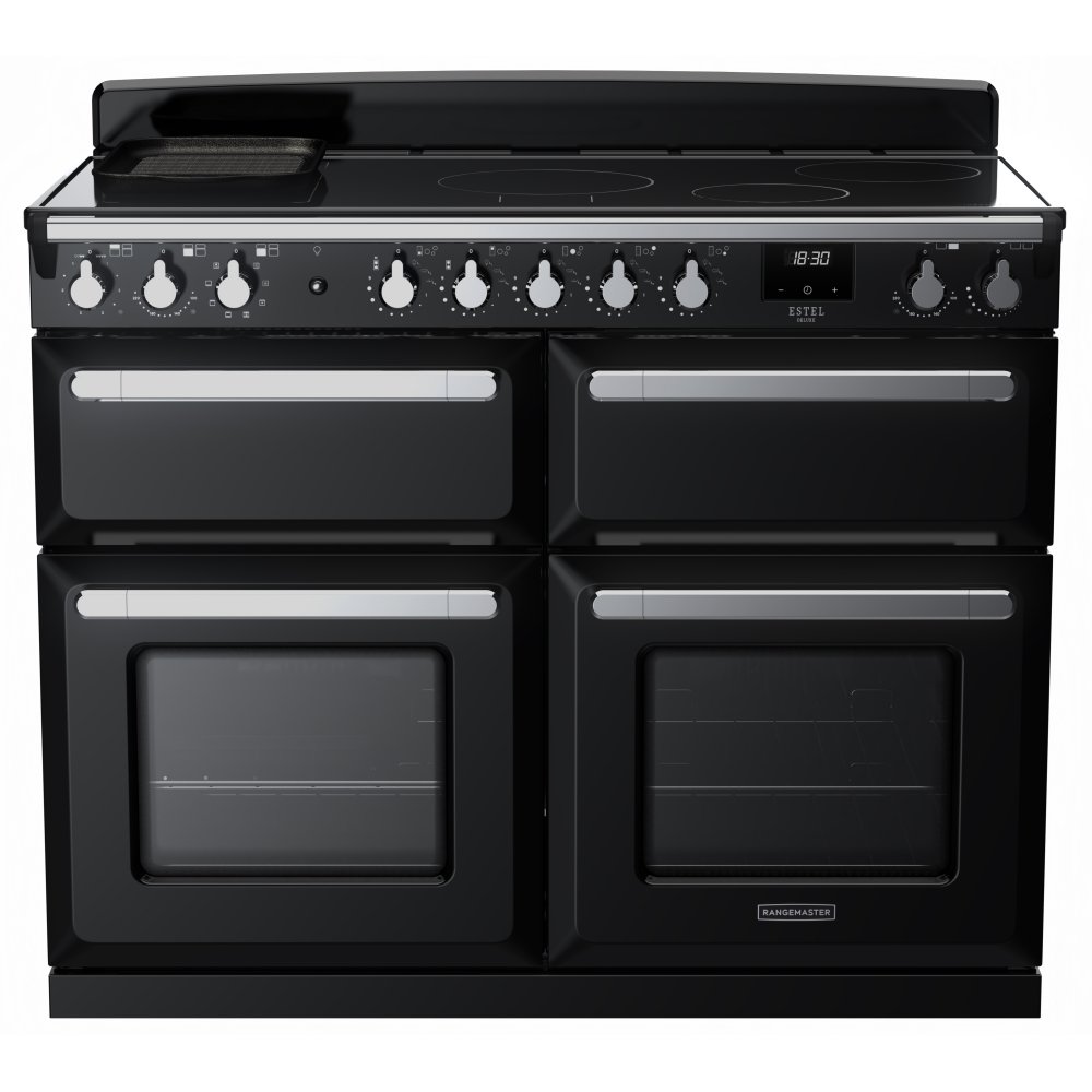 Rangemaster ESDLB110EIPGBL/CM1 Estel Deluxe BC 110cm Induction Range Cooker With Chrome Trim 15299 - BLACK