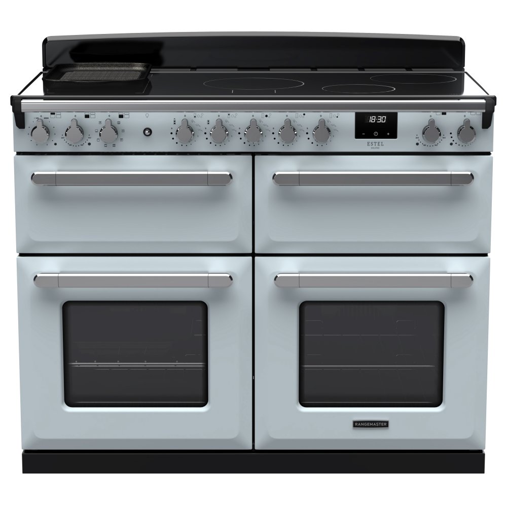 Rangemaster ESDLB110EIPMSB/CM1 Estel Deluxe BC 110cm Induction Range Cooker With Chrome Trim 15304 - MISTY BLUE
