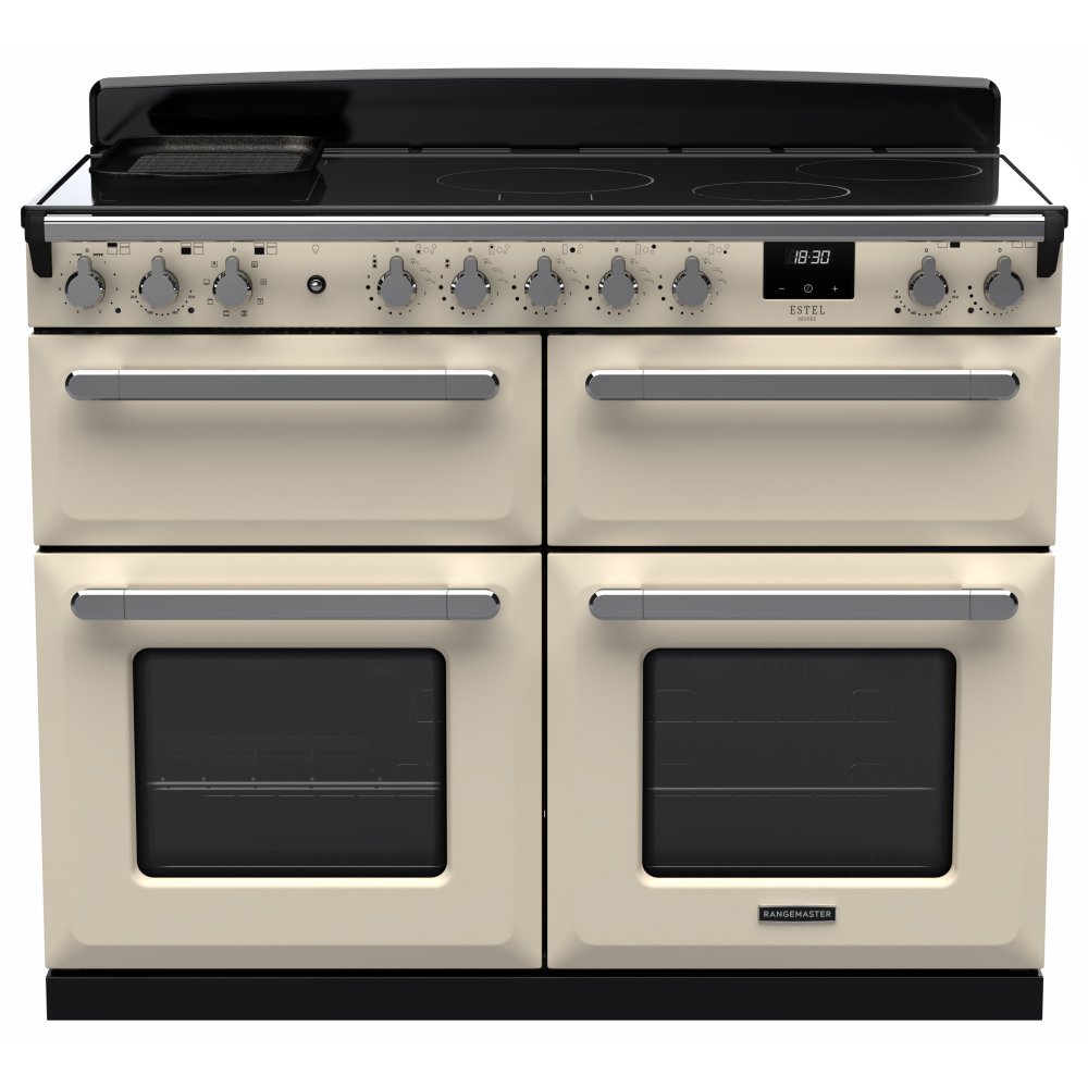 Rangemaster ESDLB110EIPPCR/CM1 Estel Deluxe BC 110cm Induction Range Cooker With Chrome Trim 15301 - PALE CREAM